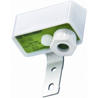 A rectangular, white component with a metal holder and a green, round component. It is an electronic device.
