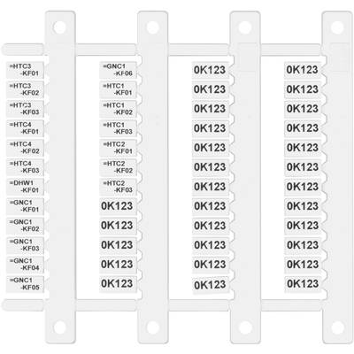 A white plastic number plate with the inscription '0K123' across multiple rows, positioned on three vertical strips with additional codes to the left.