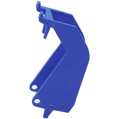 A blue plastic component with a curved shape and two round mounting points at the lower edge; potentially a mounting bracket.