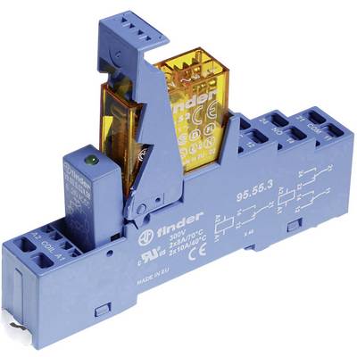 A blue relay with a transparent housing and electronic terminals, likely for industrial or electrical applications.