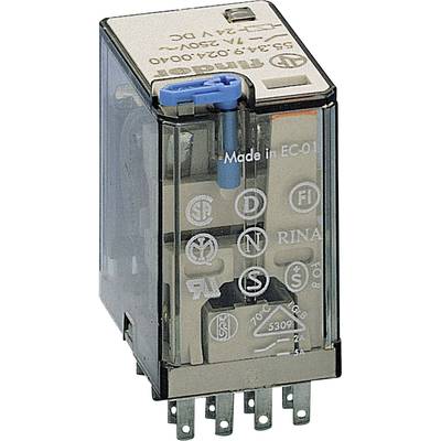 A transparent relay with blue and black elements, featuring various technical symbols and verification marks.