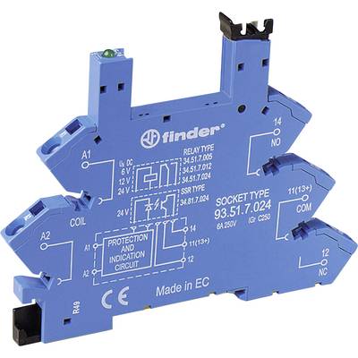 Blue socket base with multiple technical specifications in white. Contains model number and diagrams for electrical connections.