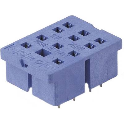 Blue plastic adapter, trapezoidal with multiple square holes, used for electrical connections or circuits.