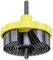A set of hole saw attachments in various sizes, stacked on a central drill with a yellow holder for woodworking.