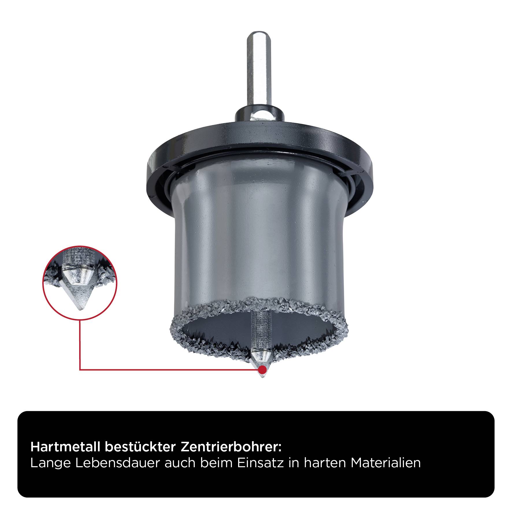 Hard metal-tipped centre drill: Long service life even when used in hard materials.