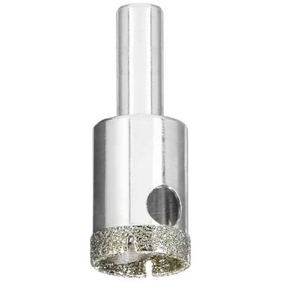 A part of a tool with a metallic shaft and a tip coated with diamond particles, used for drilling hard materials.