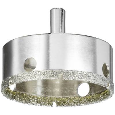 Metal drill crown with inserted saw teeth and four holes on the side. Used for drilling large holes in materials.