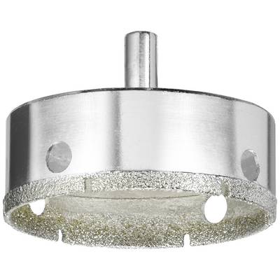 Metal hole saw with diamond-coated saw blade and circular drilling opening, suitable for hard materials such as tiles or glass.