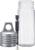 Clear plastic bottle with a grey screw lid beside a metal drill bit, suitable for storing tools.