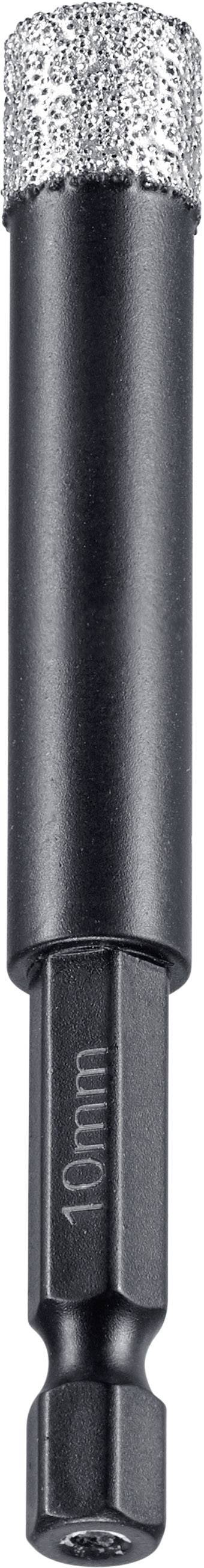 A cylindrical drill bit with a diamond tip. Suitable for precise drilling in hard materials. The length is approximately 10 cm.