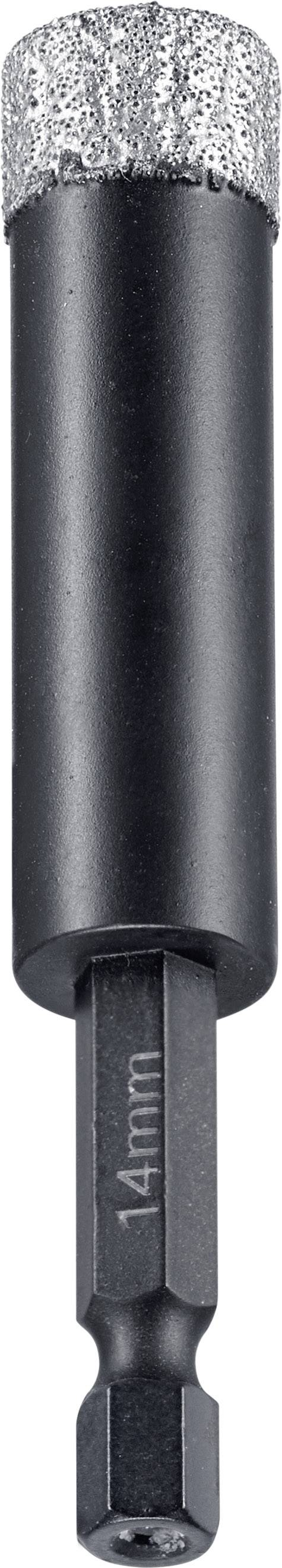 Diamond drill bit with 14 mm diameter and hexagonal shank for concrete drilling.