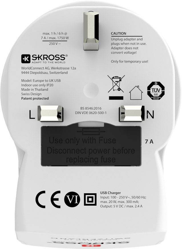 Skross Adapter USB White Mains socket incl. UK adapter-2