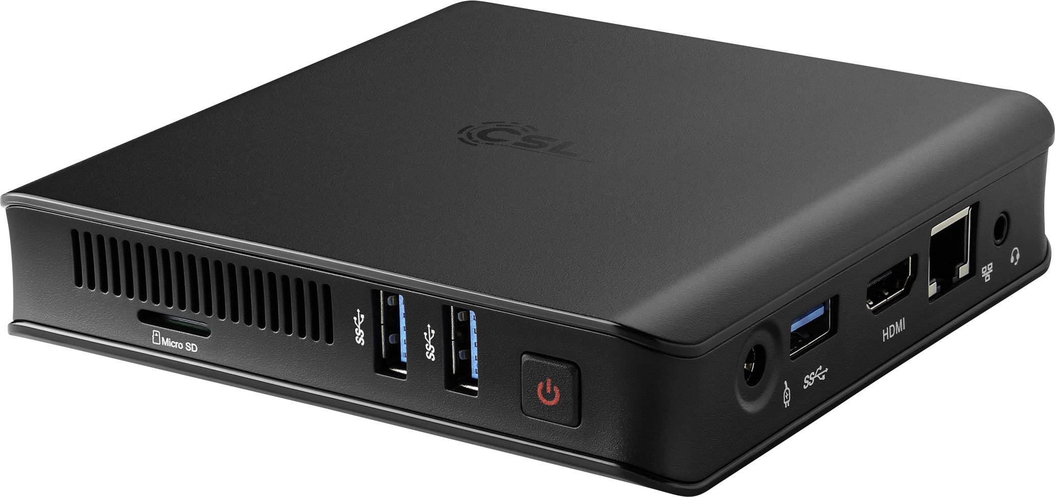 CSL Computer Narrow Box Ultra HD Compact Mini PC Intel Celeron N4100 (4 x 1.1 GHz / max. 2.4 GHz) 4 GB RAM 256 GB SSD 64 GB eMMC Win 10 Pro