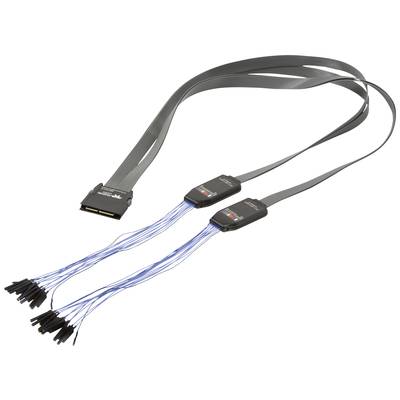 A Saleae logic analyser with flexible cables and clips, ideal for debugging and testing electronic circuits.