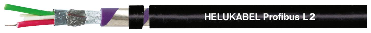 Cross-section of a HEUKABEL Profibus L2 cable with multiple insulated wires and a purple outer sheath.