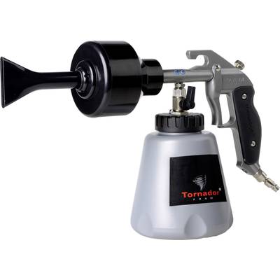 Cleaning gun with a grey bottle and black handle, brand 'Tornador', used for surface cleaning.