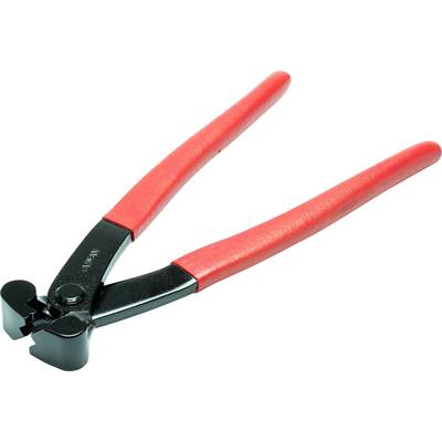 A pair of pliers with red handles and a black steel head is shown. It is used for cutting, most likely wire or small metal parts.