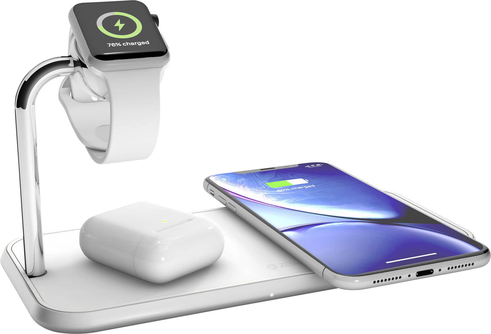 ZENS Wireless charger 2000 mA Dual Apple-Watch Outputs Inductive charging standard White | Conrad.com