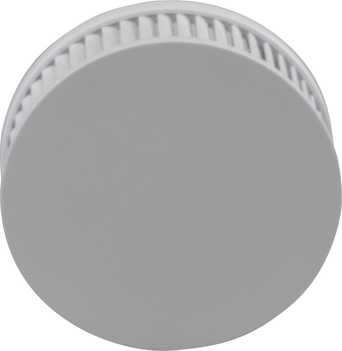 A grey, round button or rotary dial with a ridged edge, likely part of a technical device for adjustment or control.