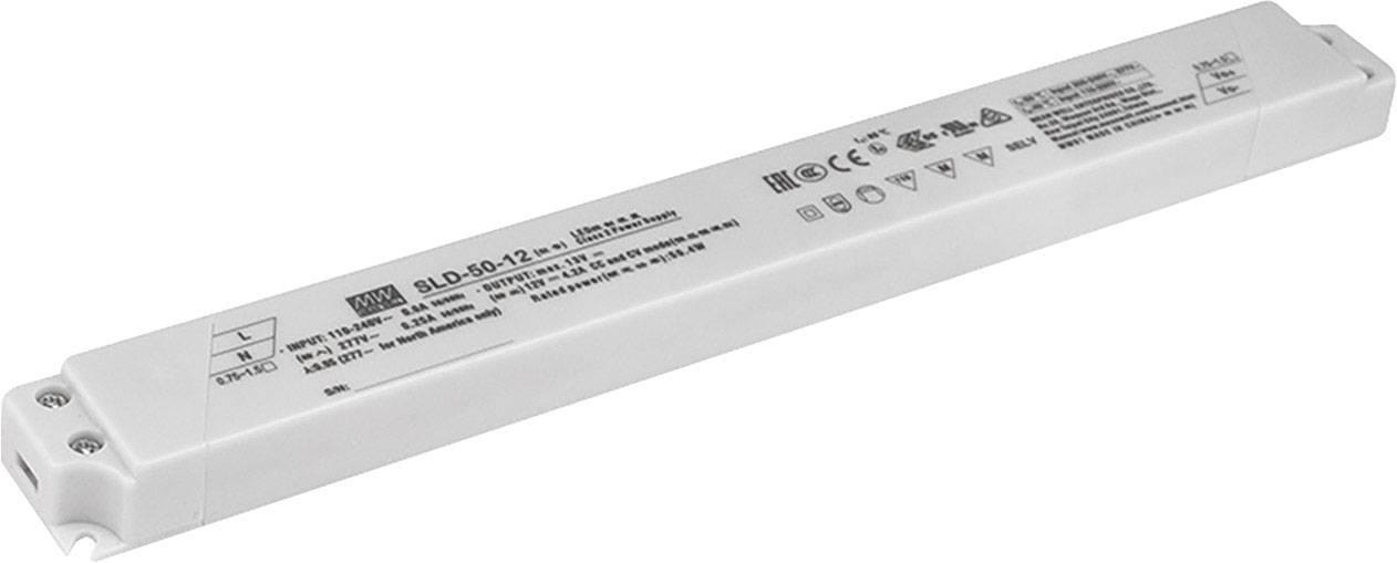 A rectangular electronic component with labelling and symbols, which is likely to serve as an LED driver or transformer.