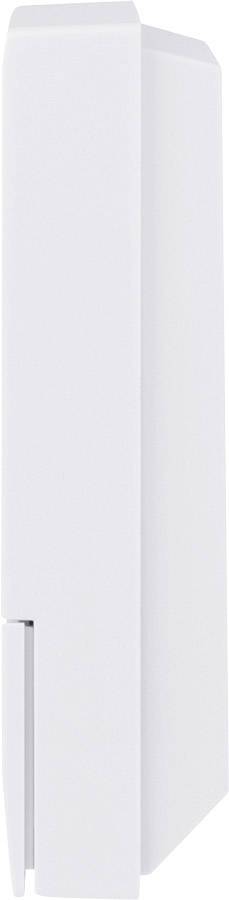 'Side view of a sleek, contemporary white cabinet with a minimalist design.'<br><br>Note: In British English, 'modern' is often replaced with 'contemporary' when describing design aesthetics, which sounds more natural and refined.