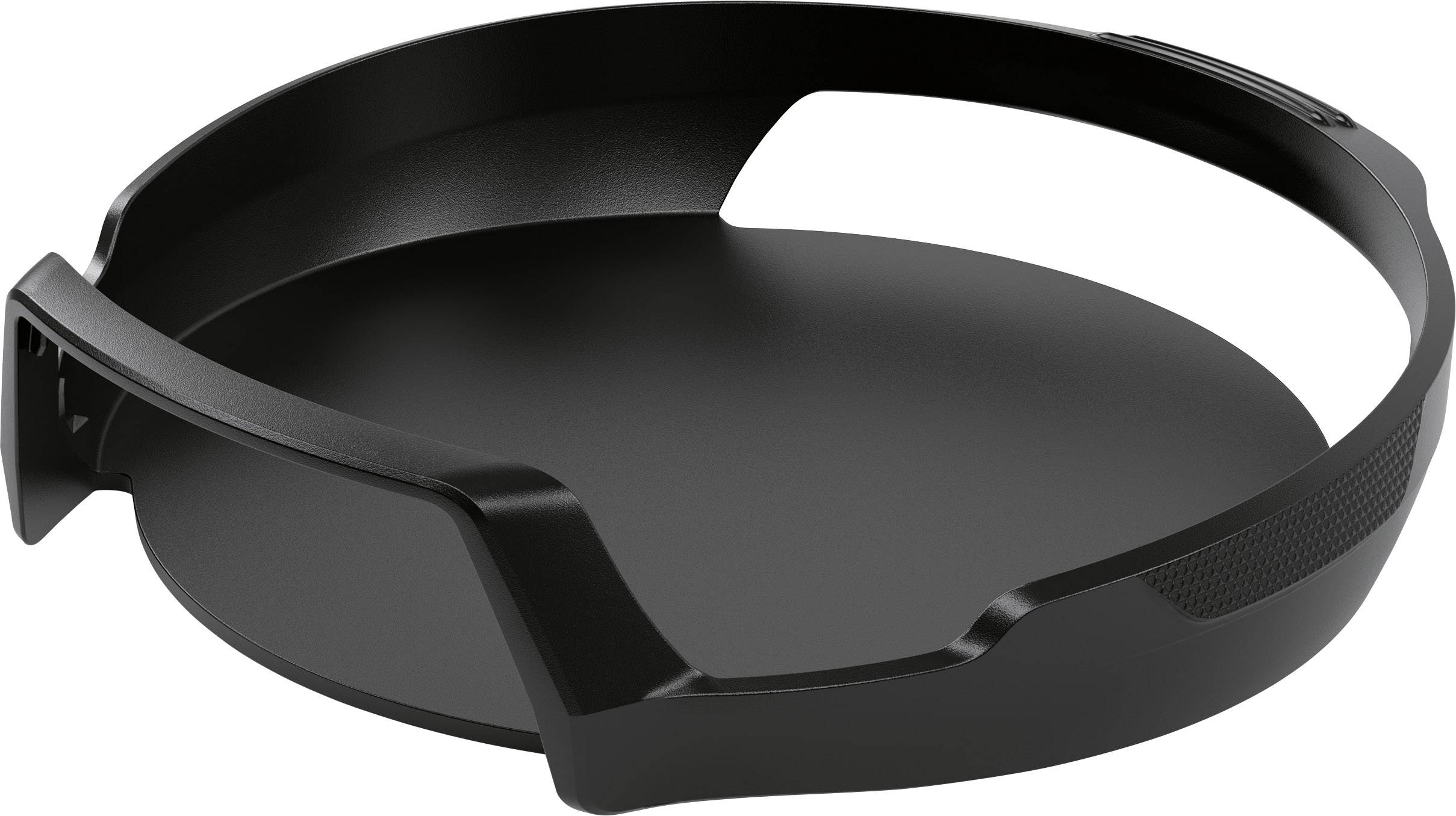 Black, round plastic lens hood that prevents light scattering and supports camera lens protection.