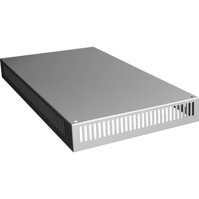 A flat, rectangular metal enclosure with side ventilation slots, commonly used in electronic devices or servers.