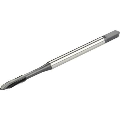A metal tap with a straight shank and sharp threading edges for cutting internal threads in holes.