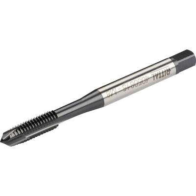 A metal thread tap with straight flutes, suitable for creating internal threads in metal surfaces.