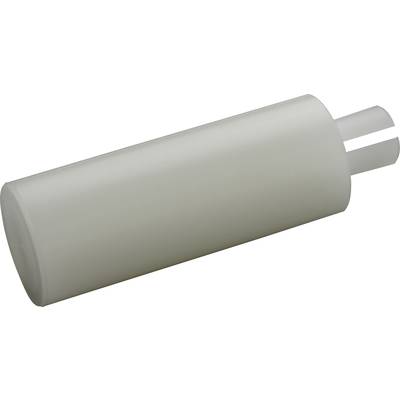 A white, cylindrical plastic object with two protruding rods at one end.