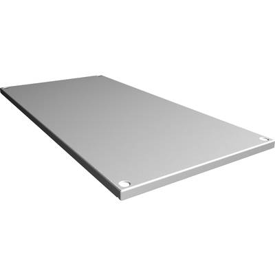 Rectangular metal plate with rounded corners and four drill holes, one at each corner. The surface is smooth and glossy.