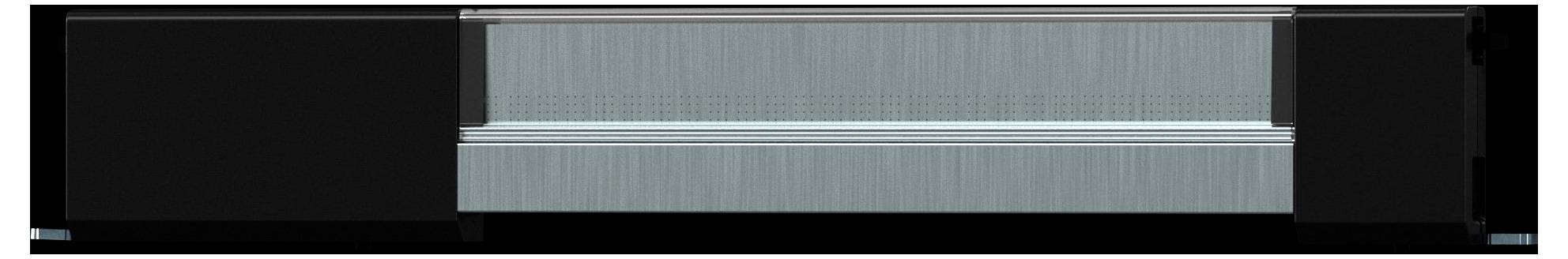Abstract image of a long horizontal gray-striped panel centered between black end sections, resembling a minimalist device or interface bar.