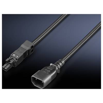 Two black electrical cables with different connectors. On the left, a rectangular plug with 'L' and 'N' markings, on the right a standard panel-mount plug.