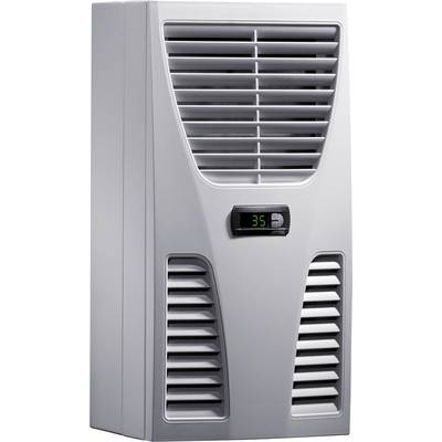 A grey air conditioning compressor with ventilation slots and a digital temperature display showing '35'.