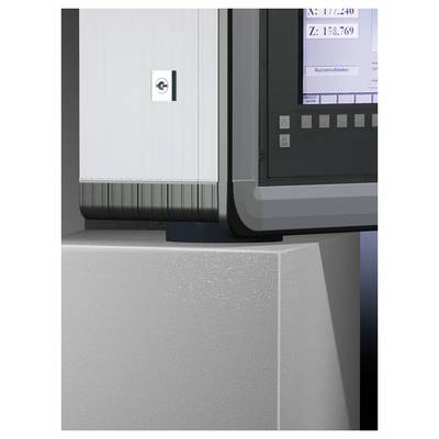 A computer monitor sits on a sturdy, rectangular base, displaying various data and control buttons.