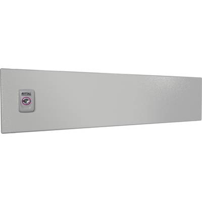 A rectangular, grey metal locker with a lock on the left side and the inscription 'Rittal'.