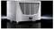 A silver dehumidifier sits on a glossy black surface. A small display on the front shows the number '35'.