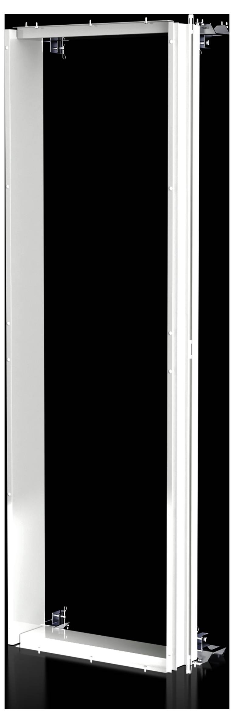 A white door frame against a black background. The frame has a simple, modern design without visible doors or handles.