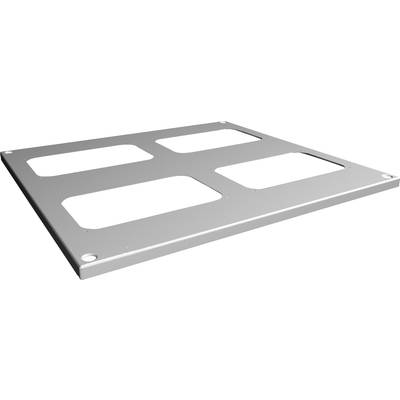 Metal plate with four rectangular cut-outs.