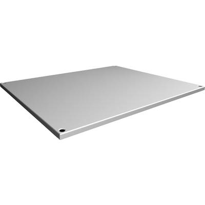 Grey metallic rectangular plate with holes in the corners, possibly part of a construction or device.