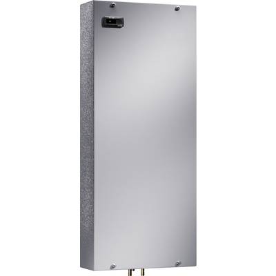 Grey, rectangular metallic device with a small black display in the top left corner, likely a box or enclosure for technical equipment.