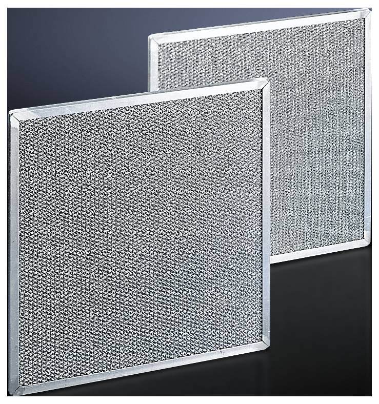Two rectangular silver metal filters on a dark background. They appear robust and have a fine mesh pattern.