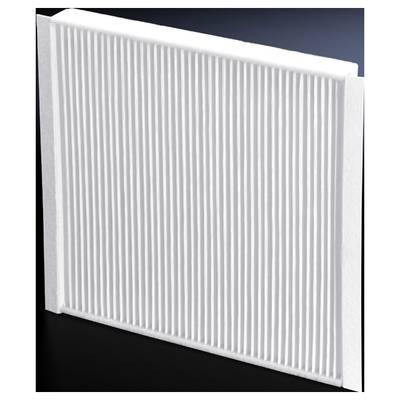 White, rectangular air filter with vertical pleats on a dark background.