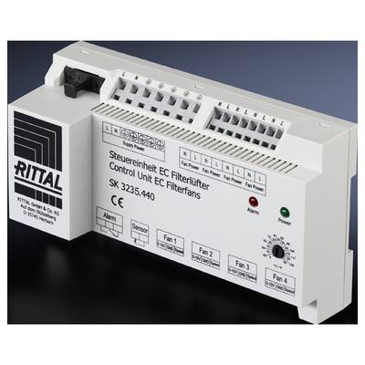 Control unit for EC filter fan from Rittal with alarm and performance indicators. Model SK 3235.440, featuring four fan connections.