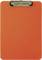 An orange clipboard with a metal clip.
