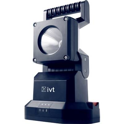 Black LED spotlight with large handle and square housing. Brand logo 'ivt' visible on the front.