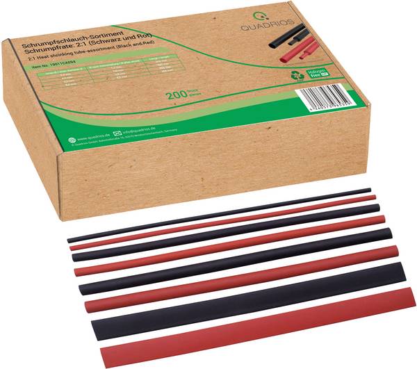 Quadrios 19011CA094 Heatshrink set Black, Red Shrinkage:2:1 200 Parts
