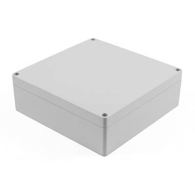 A grey, square plastic box with rounded corners and screws in each corner for mounting.