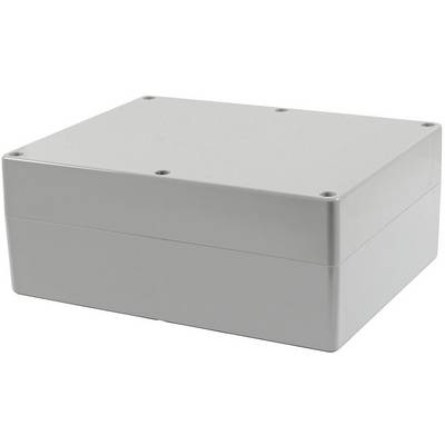 Grey rectangular box with six visible screw holes on the top surface.
