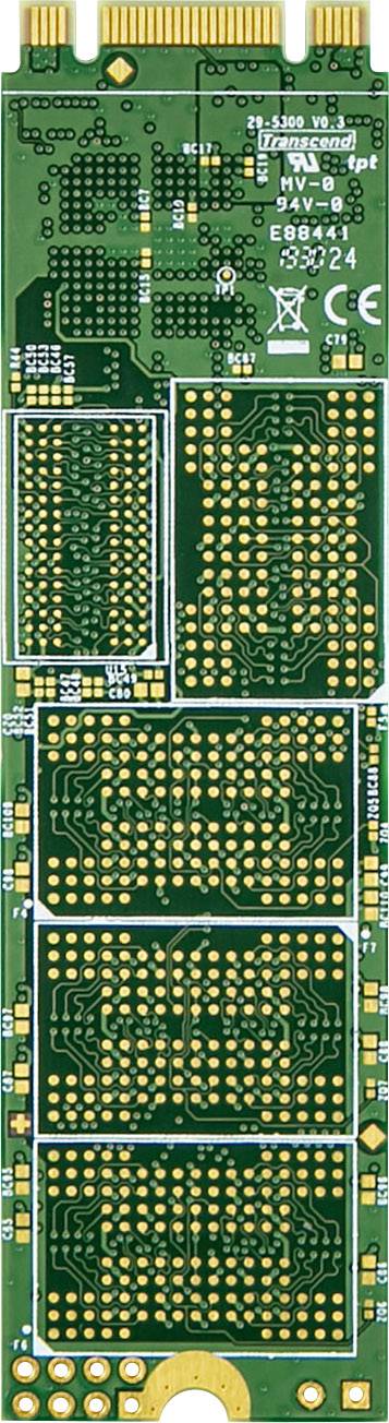 Computer circuit board in green with golden contacts and numerous chips, offering high data capacity for electronic devices.